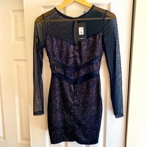 NWT FashionNova “Meet me after dark” black glitter velvet small mini dress